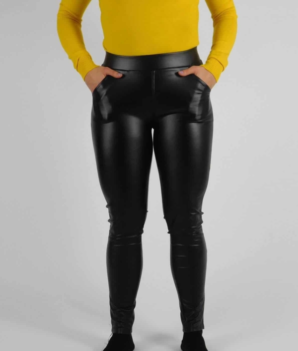 Fényes fekete bőrhatású leggings - NL3802