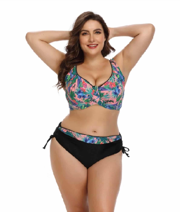 Virágmintás, merevítős bikini - 14362 - Rózsaszín