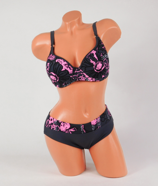 Merevítős, push-up szivacsos kosaras bikini, virágos - FB8635 - 17025