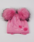 Dupla bojtos, fülvédős kötött gyerek sapka - SR1929 - Rózsaszín