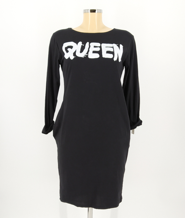 Bő fazonú feliratos női ruha zsebekkel - RSA2019 - Fekete