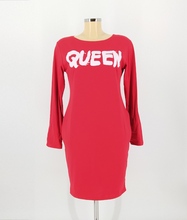 Bő fazonú feliratos női ruha zsebekkel - RSA2019 - Piros