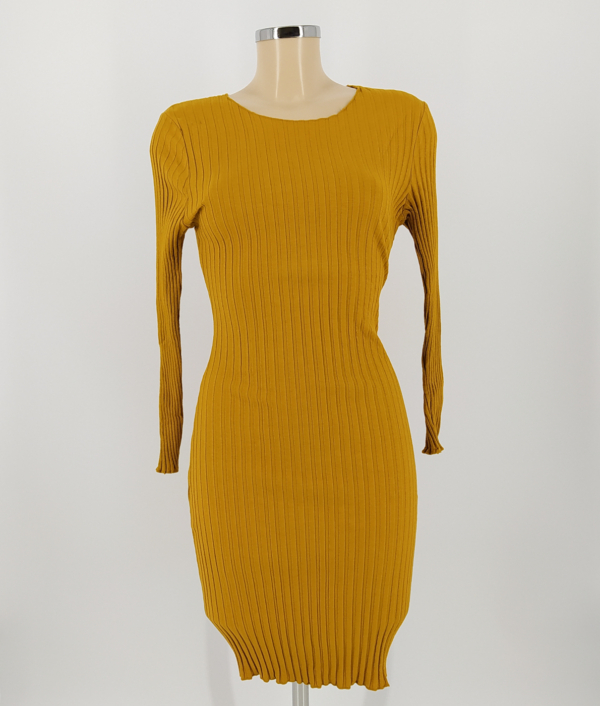 Bordás anyagú női sztreccs ruha - RSA2008 - Mustársárga