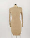 Magas nyakú női sztreccs ruha díszgombokkal - RSA2015 - Bézs
