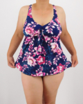 Zárt hátú, kivehető szivacsos, szoknyás tankini - FLBS309-2 - Pink
