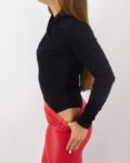 Csavart nyakú női body, hosszú ujjal - F-21221 - Fekete