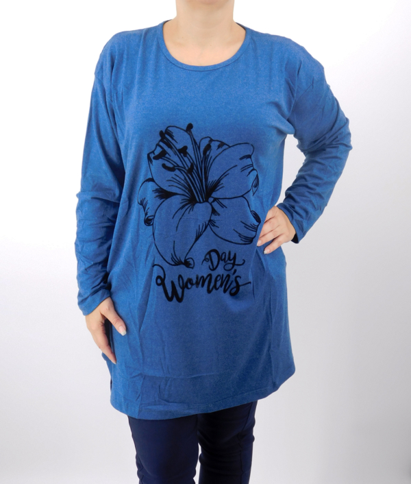 Nagyméretű, hosszú ujjú női póló – PO-21195 - Kék