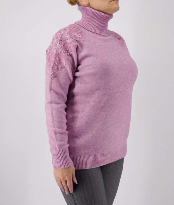 Garbó nyakú, kötött női pulóver - P-K7001-rózsa