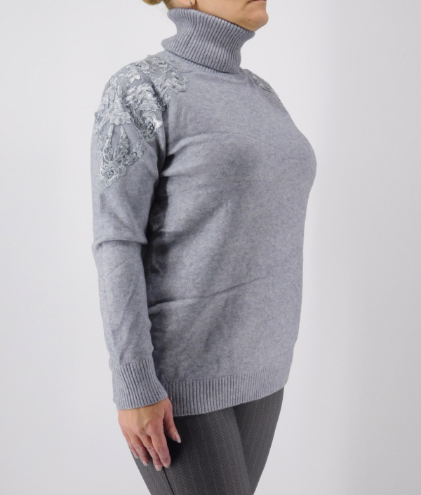 Garbó nyakú, kötött női pulóver - P-K7001-szürke