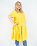 Fodros, női nyári ruha, nyaklánccal - R-2201 - sárga