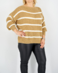 Csíkos szőrős női pulóver - P-22009-barna