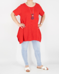 Egyszínű női tunika + nyaklánc - T2366-piros-2