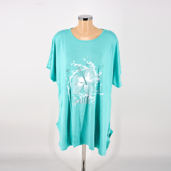 Virágmintás nagyméretű póló - P2428-menta