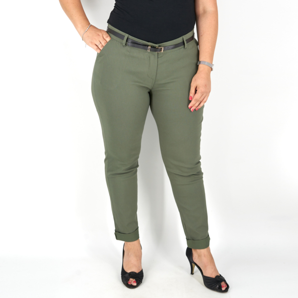 Elegáns női nadrág + öv - N2825 - Khaki zöld