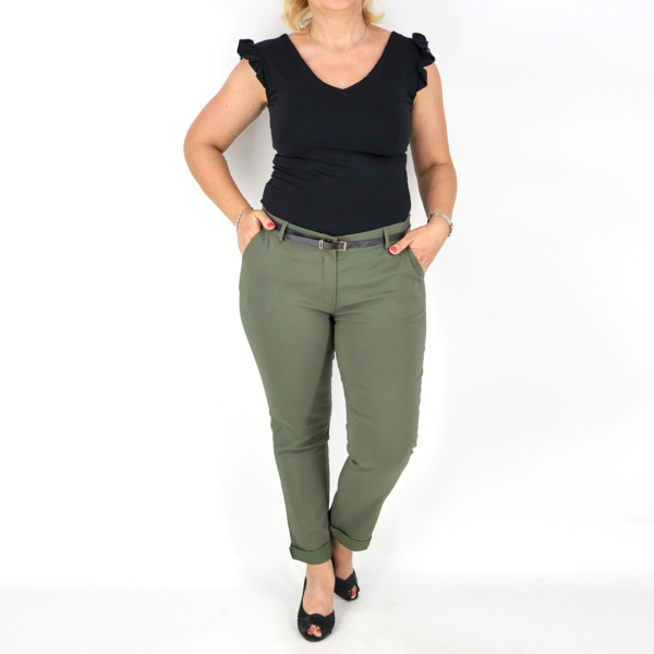 Elegáns női nadrág + öv - N2825 - Khaki zöld