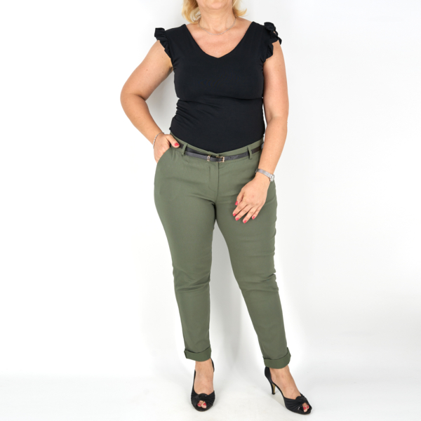 Elegáns női nadrág + öv - N2825 - Khaki zöld