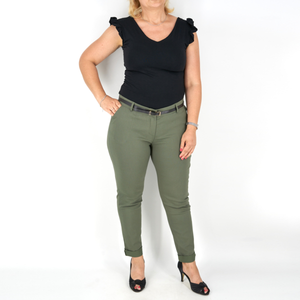 Elegáns női nadrág + öv - N2825 - Khaki zöld