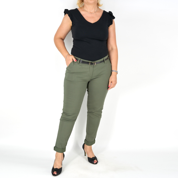 Elegáns női nadrág + öv - N2825 - Khaki zöld