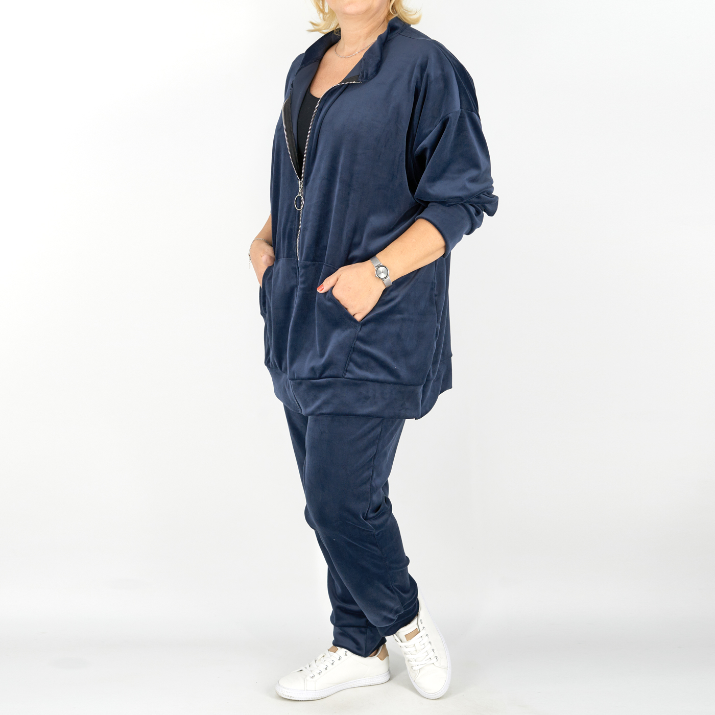 Nagyméretű női melegítő szett - M2401 - Sötétkék 2 Nagyméretű női melegítő szett - M2401 - Sötétkék