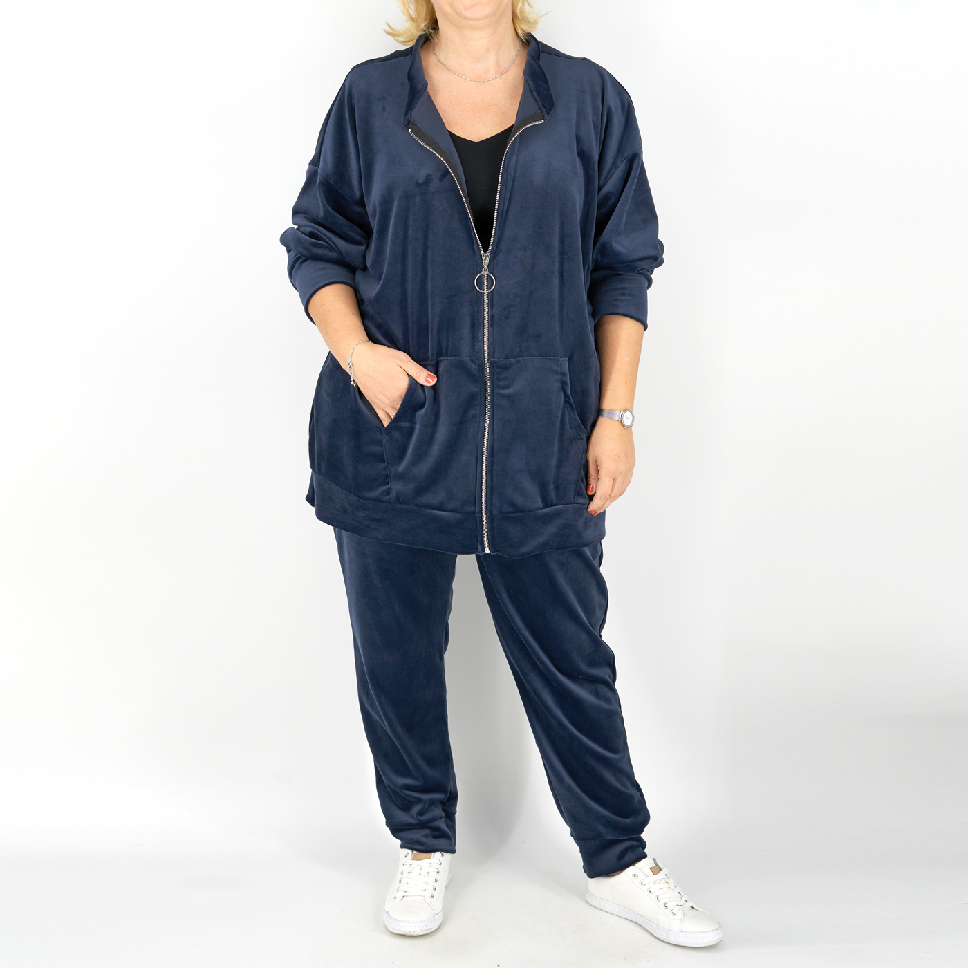 Nagyméretű női melegítő szett - M2401 - Sötétkék 1 Nagyméretű női melegítő szett - M2401 - Sötétkék