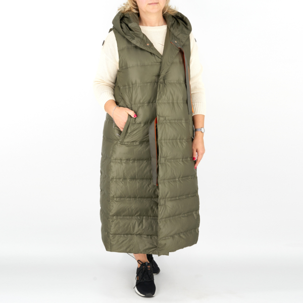 Női hosszú mellény, Steppelt - FLY-1565 - Khaki