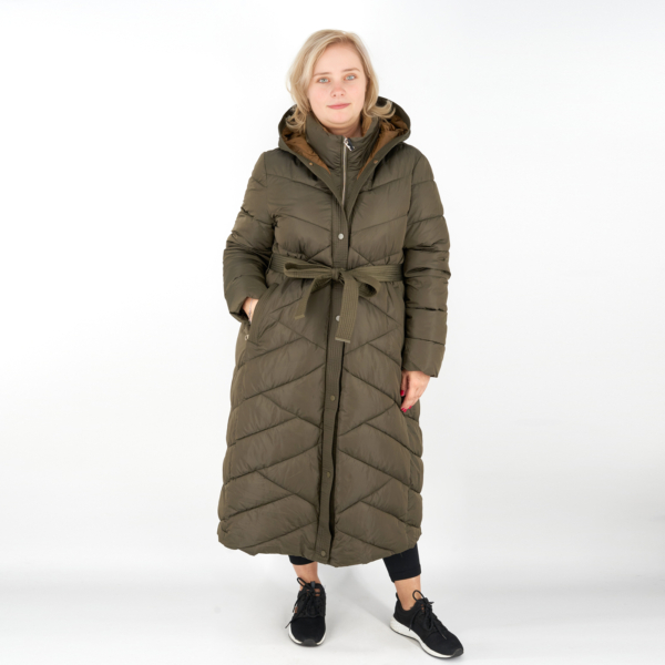noi hosszu steppelt kabat fix kapucnis fly 2309 khaki 2