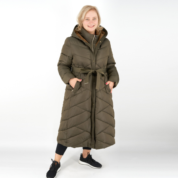 noi hosszu steppelt kabat fix kapucnis fly 2309 khaki