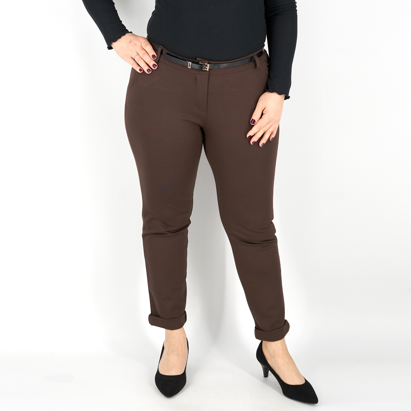 Elegáns női nadrág + öv - N2808 - Sötétbarna 1 Elegáns női nadrág + öv - N2808 - Sötétbarna-4