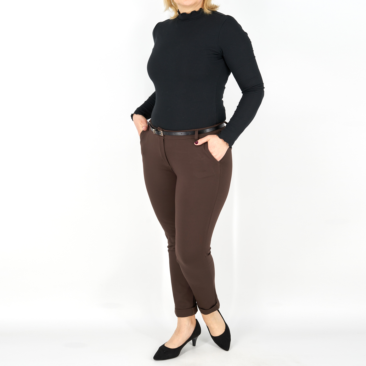 Elegáns női nadrág + öv - N2808 - Sötétbarna 2 Elegáns női nadrág + öv - N2808 - Sötétbarna