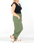 Női pamut nadrág, aszimmetrikus aljú - N6165 - Khaki