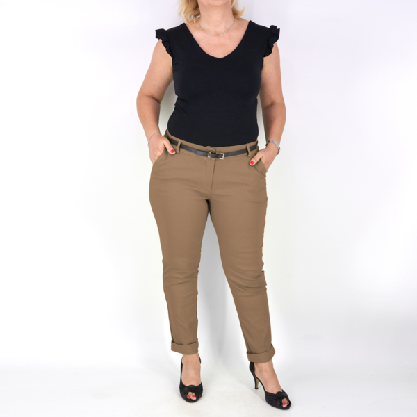Elegáns női nadrág + öv - N2825 - sötétbarna
