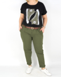 Gumis derekú, női sztreccs nadrág + öv - N7968 - Khaki