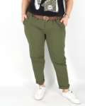 Gumis derekú, női sztreccs nadrág + öv - N7968 - Khaki