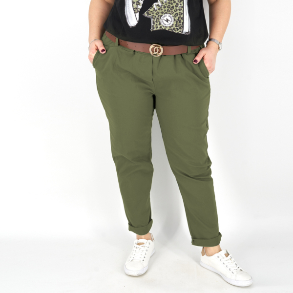 Gumis derekú, női sztreccs nadrág + öv - N7968 - Khaki