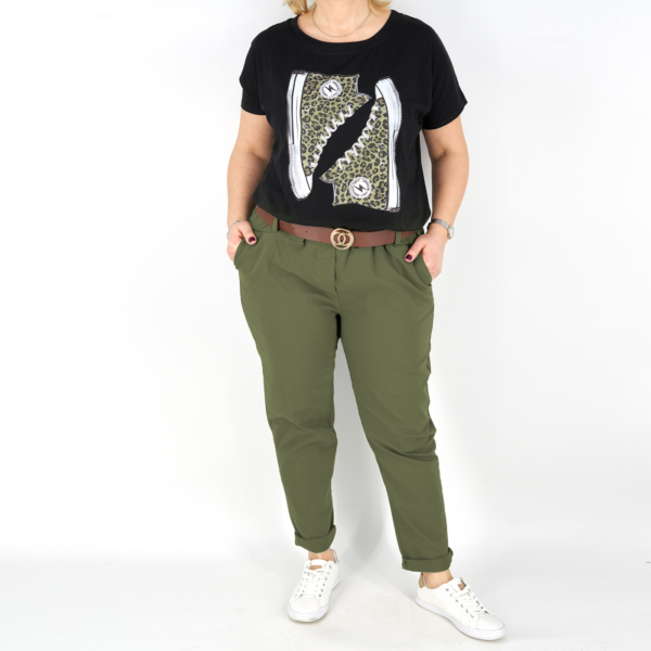 Gumis derekú, női sztreccs nadrág + öv - N7968 - Khaki