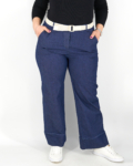 Bő szárú farmer jellegű nadrág + öv - N2380 - Sötét-2