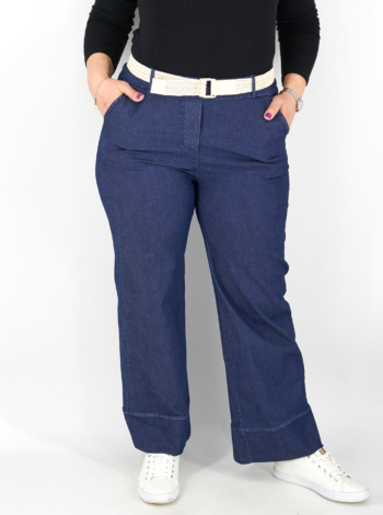 Bő szárú farmer jellegű nadrág + öv - N2380 - Sötét-2