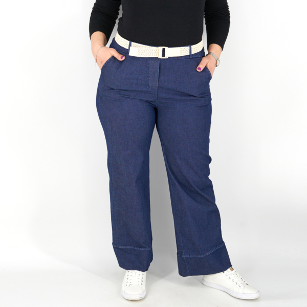 Bő szárú farmer jellegű nadrág + öv - N2380 - Sötét-2