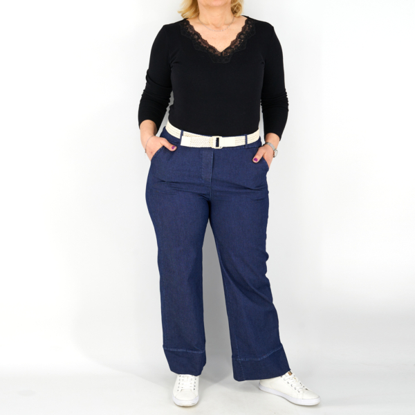 Bő szárú farmer jellegű nadrág + öv - N2380 - Sötét