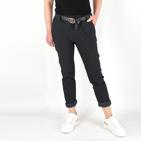 Női sztreccs nadrág + öv - N2317 - Fekete-3