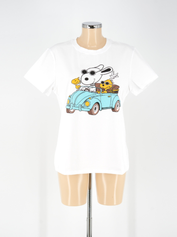 Női pamut póló - P2530 - Autós-snoopy