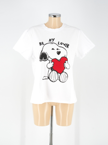 Női pamut póló - P2530 - Szíves-snoopy