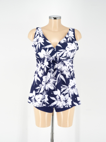 Sortos szoknyás tankini - 25313 - Sötétkék-fehér-2