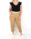 Egyenes szárú női nadrág + öv - N7566 - Bamboo - Barna