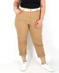Egyenes szárú női nadrág + öv - N7566 - Bamboo - Barna