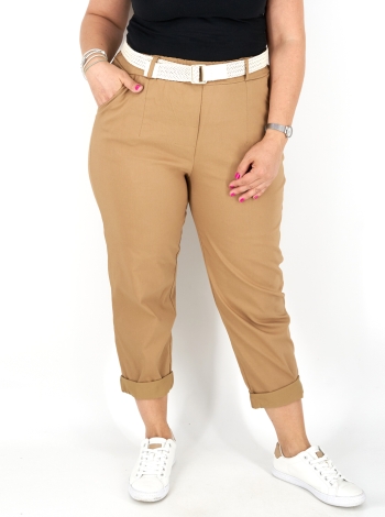 Egyenes szárú női nadrág + öv - N7566 - Bamboo - Barna