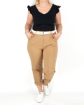 Egyenes szárú női nadrág + öv - N7566 - Bamboo - Barna