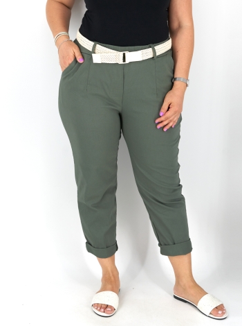 Egyenes szárú női nadrág + öv - N7566 - Khaki