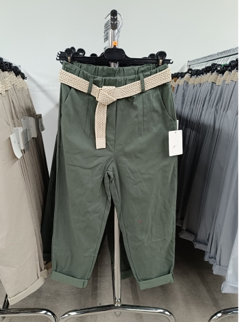 Egyenes szárú női nadrág + öv - N7566 - Khaki
