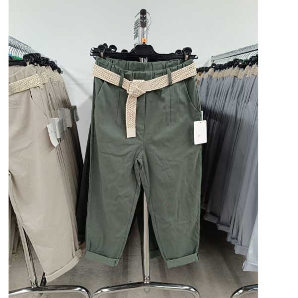 Egyenes szárú női nadrág + öv - N7566 - Khaki